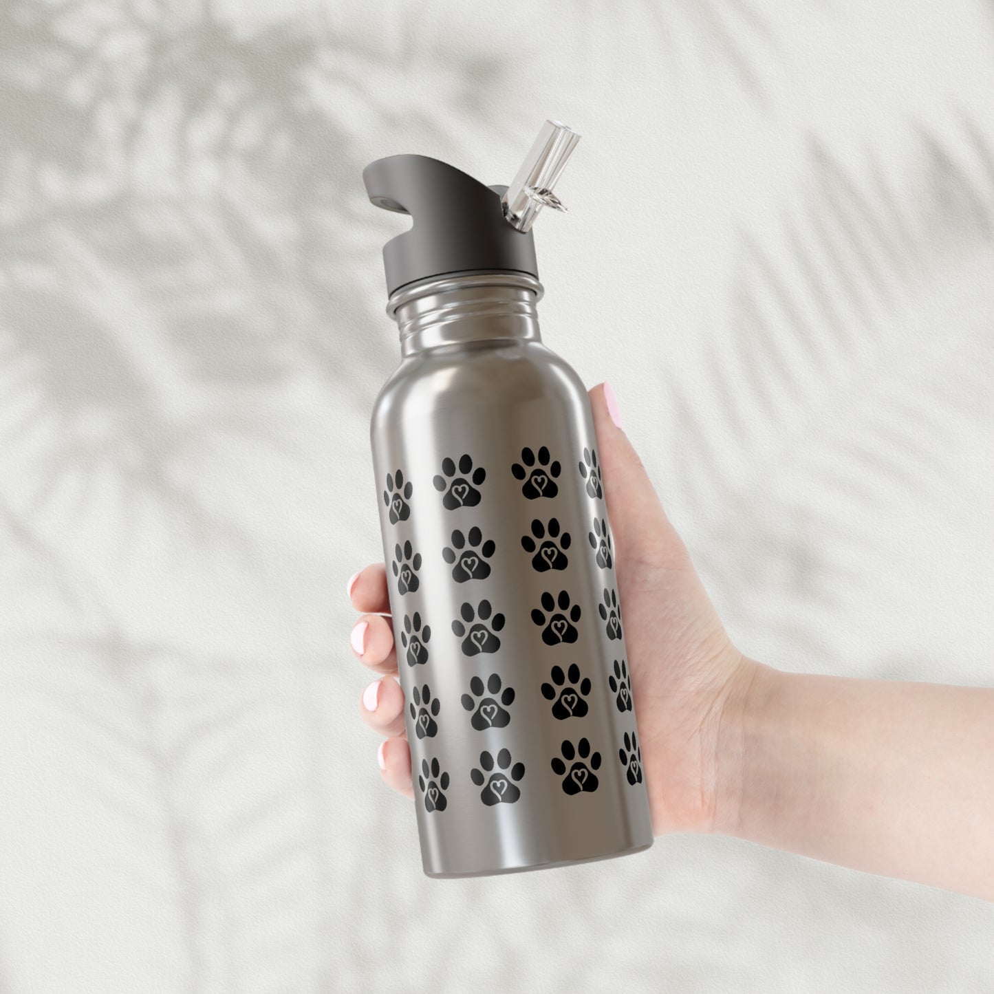 Paw Print Stainless Steel Water Bottle with Straw, 20oz